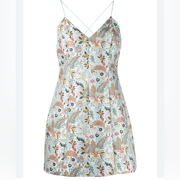 Alice & Olivia Tayla Jacquard Floral Mini Dress Blue Structured NWT Sz 12 - Picture 2 of 14